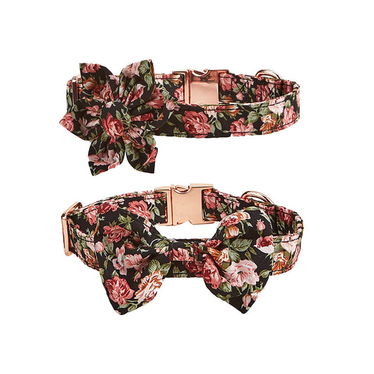 Adjustable Dog Collar with Detachable Bowtie & Flower