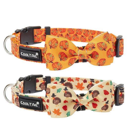 Festival Dog Collar Set – 2-Pack, Pumpkin & Maple Leaf with Bowtie