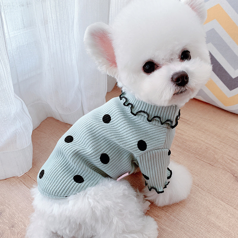 Polka Dot Turtleneck Dog Shirt – Cotton, 9 Sizes