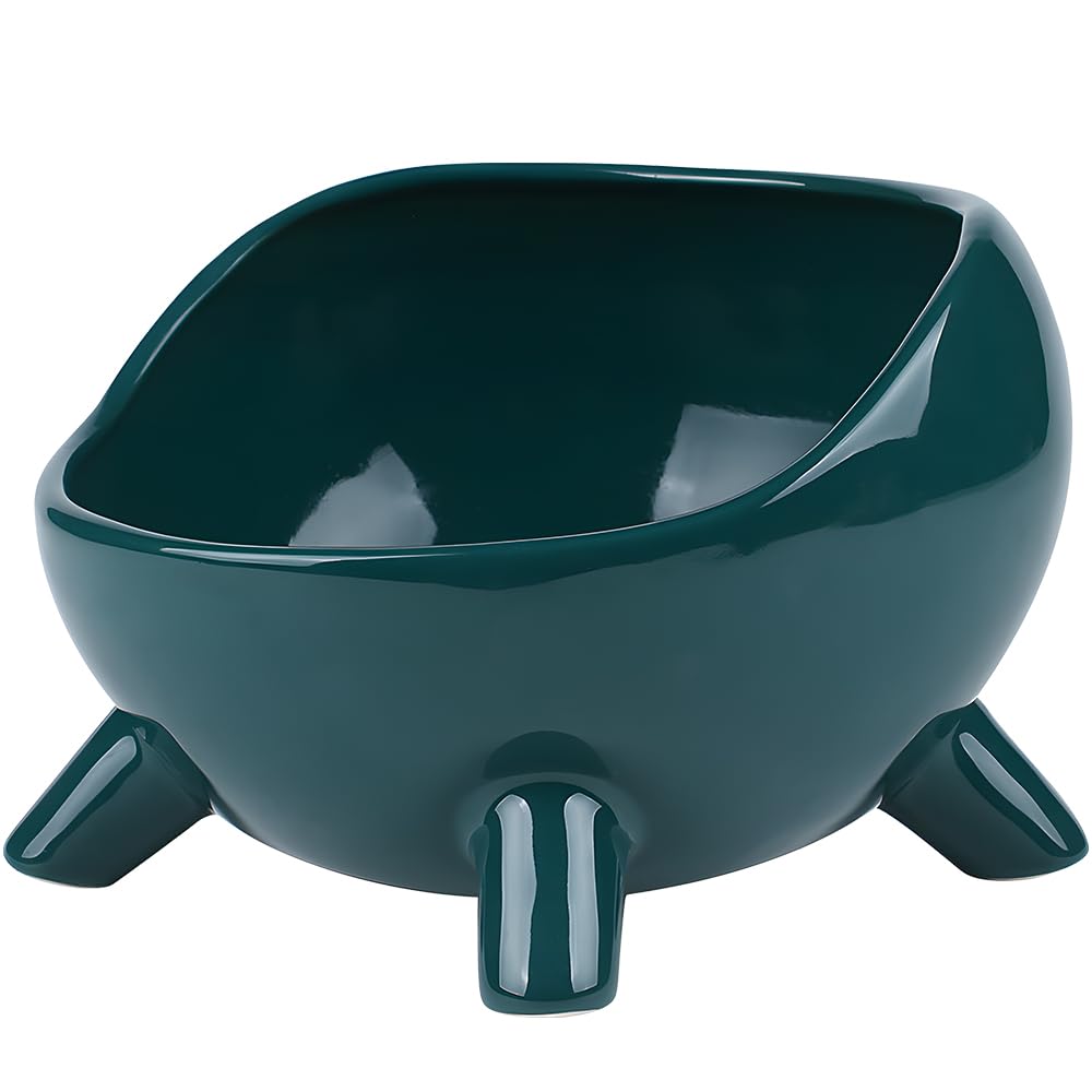 Ceramic Cat Food & Water Bowl – 10oz, Four-Leg Stability (Deep Green)