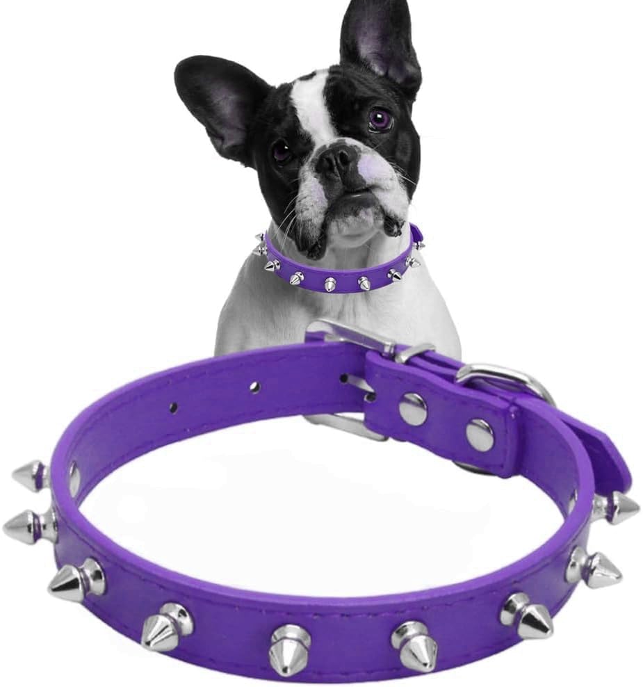 Spiked Studded PU Leather Collar – Dog & Cat, Adjustable (Purple)
