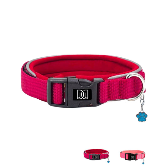 Dog Collar 360° Padded Reflective CollarSecure Dog Girl with Safety Locking BuckleSoft Breathable NylonIdeal for Small Dog Collar Girl Dog Collars for Medium Dogs Girl (Coral Red Small)