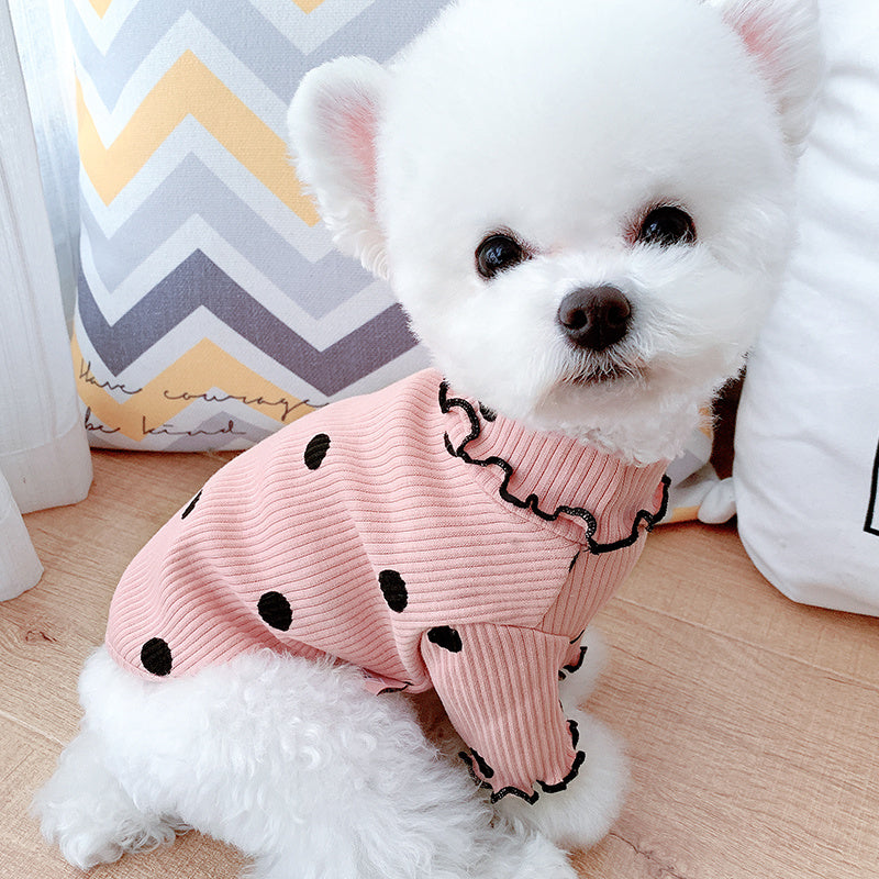 Polka Dot Turtleneck Dog Shirt – Cotton, 9 Sizes