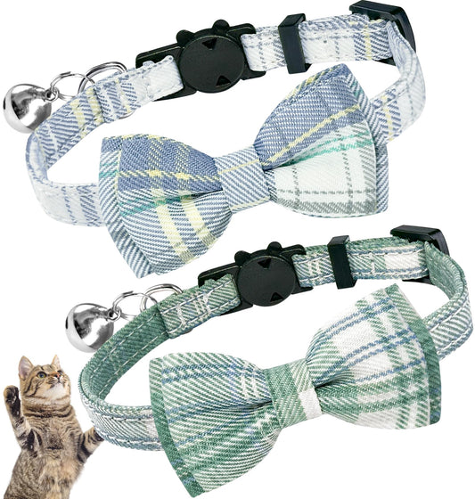 Baipesiy 2-Pack Bowtie Cat Collar with Bell & Breakaway Buckle
