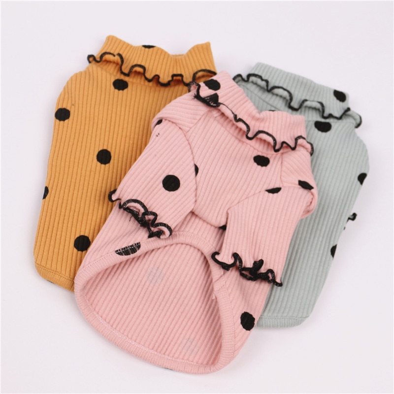 Polka Dot Turtleneck Dog Shirt – Cotton, 9 Sizes