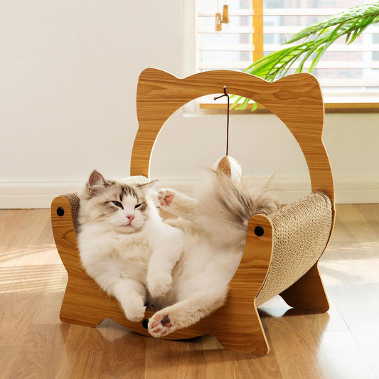 Cat Scratcher Sofa Bed | C-Shape Cardboard Scratcher with Ball Toy & Catnip