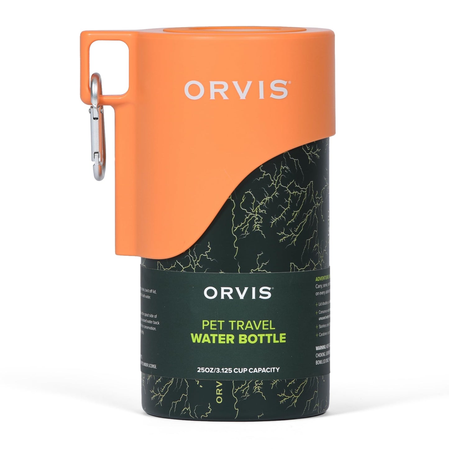 Orvis Portable Dog Travel Water Bottle | 25oz Stainless Steel with Built-In Bowl - Pet And Wells