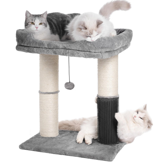 Pawfessor 4-in-1 Cat Tree Tower with Large Bed, Scratching Posts & Self-Groomer - Pet And Wells