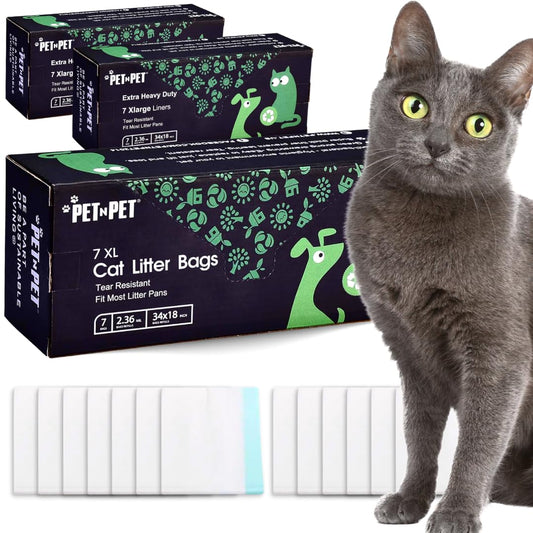 XL Cat Litter Box Liners – 21-Count, Heavy Duty Drawstring - Pet And Wells
